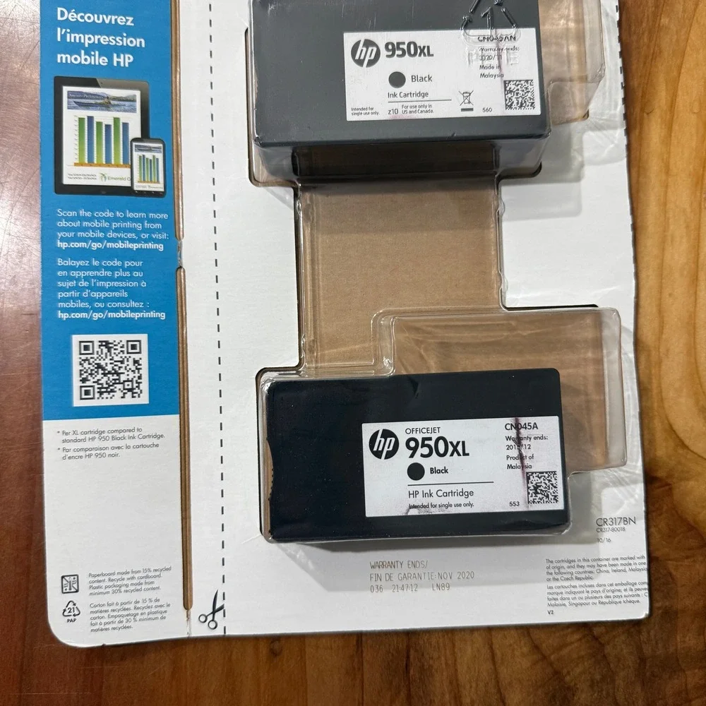 NEW Genuine HP Ink 950 XL Black 2 Pack Cartridge Unopened Expires Nov 2020